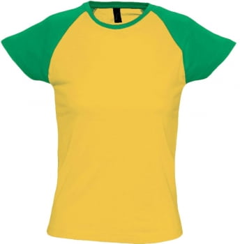 Футболка женская MILKY 150, желтая с зеленым купить с нанесением логотипа оптом на заказ в интернет-магазине Санкт-Петербург