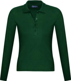 Рубашка поло женская с длинным рукавом PODIUM 210 темно-зеленая купить оптом с нанесение логотипа в Санкт-Петербурге