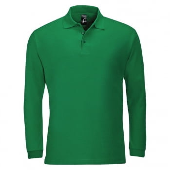 Рубашка поло мужская с длинным рукавом WINTER II 210 ярко-зеленая купить с нанесением логотипа оптом на заказ в интернет-магазине Санкт-Петербург