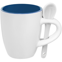 Кофейная кружка Pairy с ложкой, синяя с белой купить с нанесением логотипа оптом на заказ в интернет-магазине Санкт-Петербург