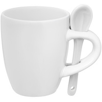 Кофейная кружка Pairy с ложкой, белая купить с нанесением логотипа оптом на заказ в интернет-магазине Санкт-Петербург