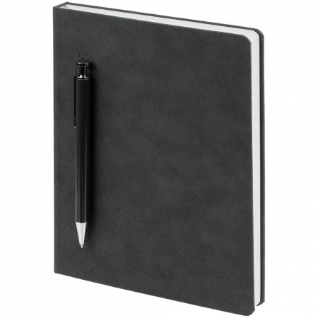 Ежедневник Magnet с ручкой, серый с черным купить с нанесением логотипа оптом на заказ в интернет-магазине Санкт-Петербург