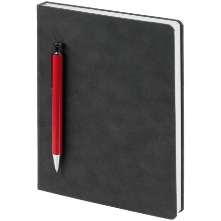 Ежедневник Magnet с ручкой, серый с красным купить с нанесением логотипа оптом на заказ в интернет-магазине Санкт-Петербург