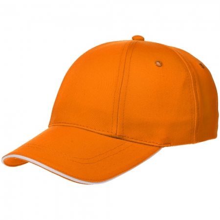 Бейсболка Canopy, оранжевая с белым кантом купить с нанесением логотипа оптом на заказ в интернет-магазине Санкт-Петербург