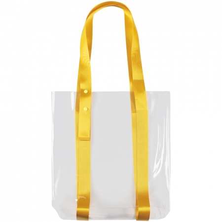 Шоппер Clear Fest, прозрачный с желтыми ручками купить с нанесением логотипа оптом на заказ в интернет-магазине Санкт-Петербург