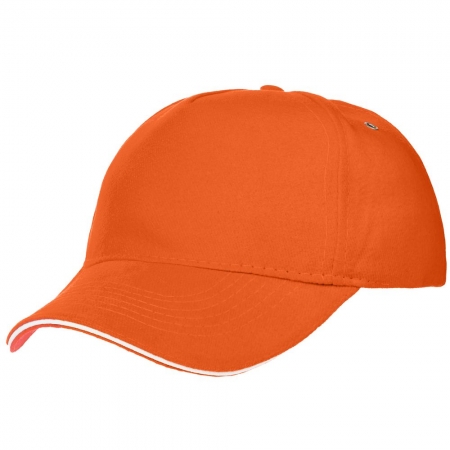 Бейсболка Classic, оранжевая с белым кантом купить с нанесением логотипа оптом на заказ в интернет-магазине Санкт-Петербург