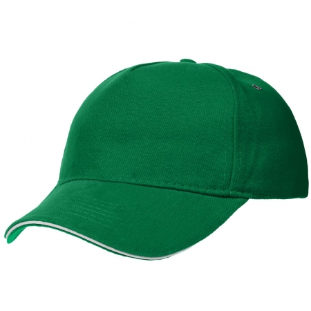 Бейсболка Classic, ярко-зеленая с белым кантом купить с нанесением логотипа оптом на заказ в интернет-магазине Санкт-Петербург