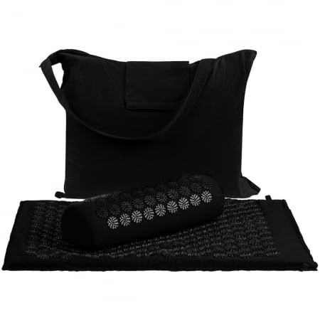 Массажный коврик с подушкой Akuna, черный купить с нанесением логотипа оптом на заказ в интернет-магазине Санкт-Петербург