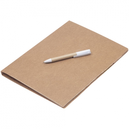 Папка Fact-Folder формата А4 c блокнотом и ручкой, крафт купить с нанесением логотипа оптом на заказ в интернет-магазине Санкт-Петербург