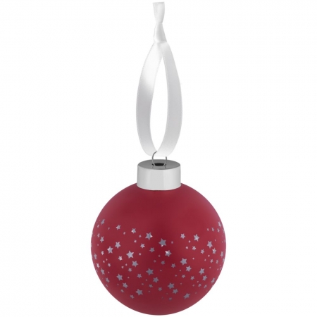Елочный шар Stars с лентой, 8 см, красный купить с нанесением логотипа оптом на заказ в интернет-магазине Санкт-Петербург