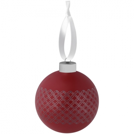Елочный шар Queen с лентой, 10 см, красный купить с нанесением логотипа оптом на заказ в интернет-магазине Санкт-Петербург