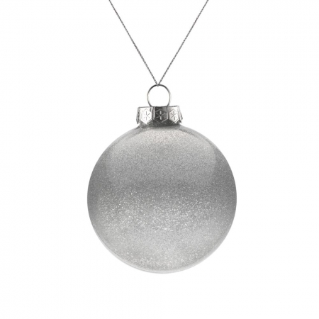 Елочный шар Finery Gloss, 8 см, глянцевый серебристый с глиттером купить с нанесением логотипа оптом на заказ в интернет-магазине Санкт-Петербург