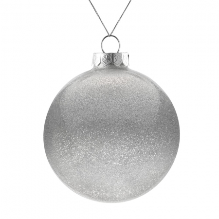 Елочный шар Finery Gloss, 10 см, глянцевый серебристый с глиттером купить с нанесением логотипа оптом на заказ в интернет-магазине Санкт-Петербург