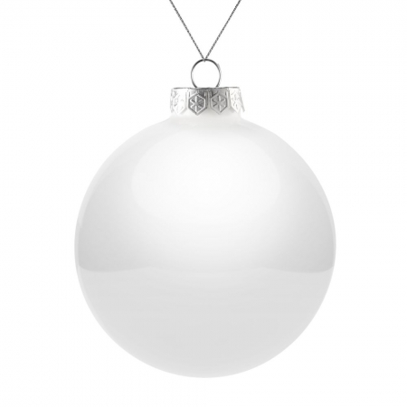 Елочный шар Finery Gloss, 10 см, глянцевый белый купить с нанесением логотипа оптом на заказ в интернет-магазине Санкт-Петербург