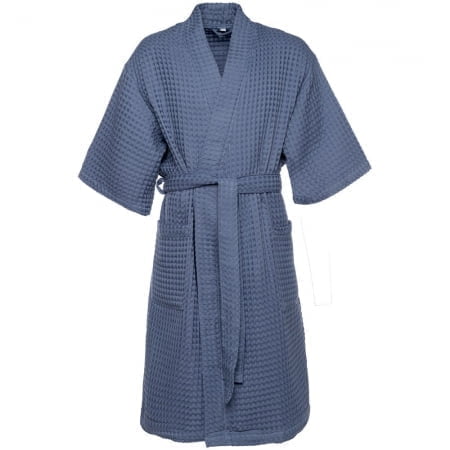 Халат вафельный мужской Boho Kimono, синий купить с нанесением логотипа оптом на заказ в интернет-магазине Санкт-Петербург