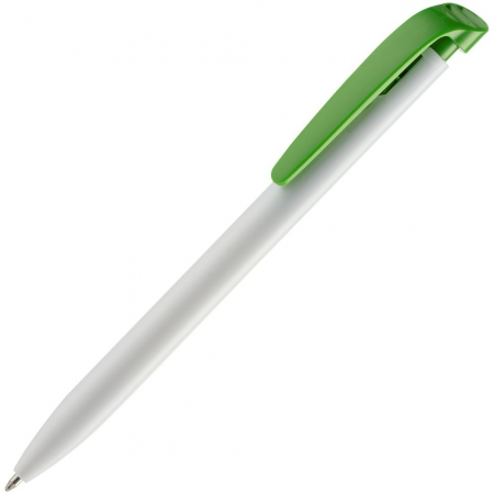Ручка шариковая Favorite, белая с зеленым купить с нанесением логотипа оптом на заказ в интернет-магазине Санкт-Петербург