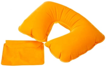 Надувная подушка под шею в чехле Sleep, оранжевая купить с нанесением логотипа оптом на заказ в интернет-магазине Санкт-Петербург