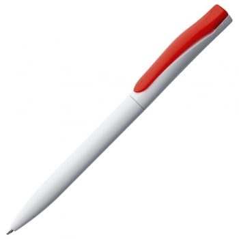 Ручка шариковая Pin, белая с красным купить с нанесением логотипа оптом на заказ в интернет-магазине Санкт-Петербург