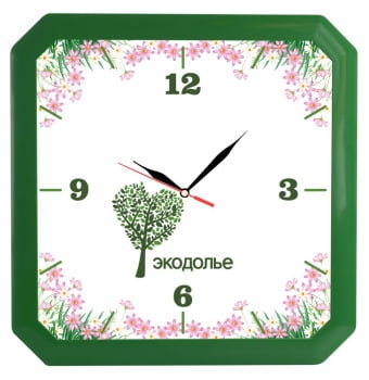 Часы настенные «Квадро», зеленые купить с нанесением логотипа оптом на заказ в интернет-магазине Санкт-Петербург