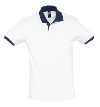 Рубашка поло Prince 190, белая с темно-синим купить с нанесением логотипа оптом на заказ в интернет-магазине Санкт-Петербург