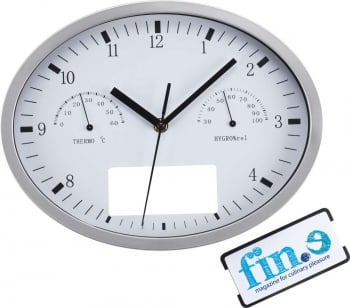 Часы настенные, INSERT3 с термометром и гигрометром, белые купить с нанесением логотипа оптом на заказ в интернет-магазине Санкт-Петербург