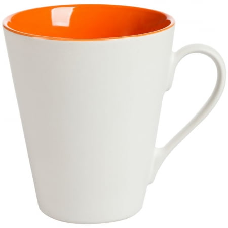 Кружка newBell матовая, белая с оранжевым купить с нанесением логотипа оптом на заказ в интернет-магазине Санкт-Петербург