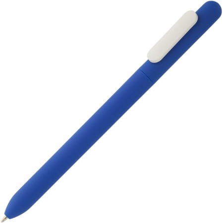 Ручка шариковая Slider Soft Touch, синяя с белым купить с нанесением логотипа оптом на заказ в интернет-магазине Санкт-Петербург