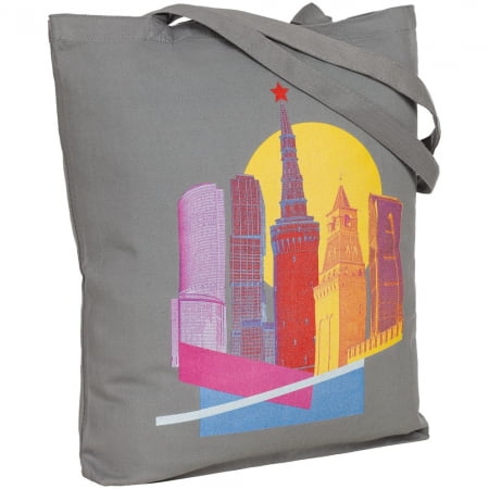 Холщовая сумка Moscow State of Mind, серая купить с нанесением логотипа оптом на заказ в интернет-магазине Санкт-Петербург