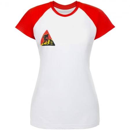 Футболка женская «Ищи суть», белая с красным купить с нанесением логотипа оптом на заказ в интернет-магазине Санкт-Петербург