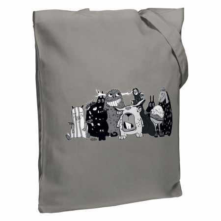 Холщовая сумка «Все мы немного монстры», серая купить с нанесением логотипа оптом на заказ в интернет-магазине Санкт-Петербург