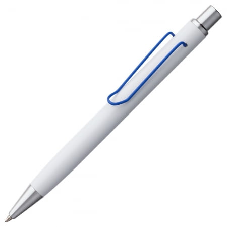 Ручка шариковая Clamp, белая с синим купить с нанесением логотипа оптом на заказ в интернет-магазине Санкт-Петербург