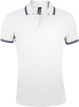 Рубашка поло мужская PASADENA MEN 200 с контрастной отделкой, белая с синим купить с нанесением логотипа оптом на заказ в интернет-магазине Санкт-Петербург
