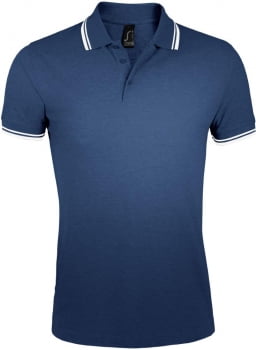 Рубашка поло мужская PASADENA MEN 200 с контрастной отделкой, темно-синяя с белым купить с нанесением логотипа оптом на заказ в интернет-магазине Санкт-Петербург