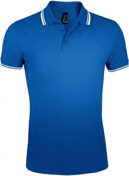 Рубашка поло мужская PASADENA MEN 200 с контрастной отделкой, ярко-синяя с белым купить с нанесением логотипа оптом на заказ в интернет-магазине Санкт-Петербург