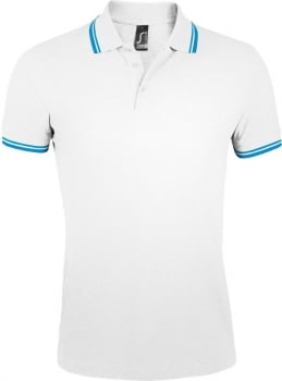 Рубашка поло мужская PASADENA MEN 200 с контрастной отделкой, белая с голубым купить с нанесением логотипа оптом на заказ в интернет-магазине Санкт-Петербург