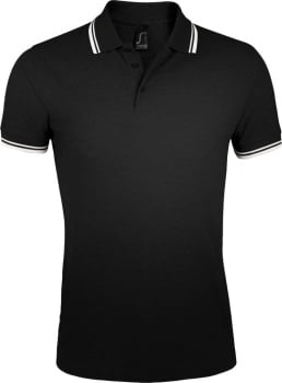 Рубашка поло мужская PASADENA MEN 200 с контрастной отделкой, черная с белым купить с нанесением логотипа оптом на заказ в интернет-магазине Санкт-Петербург