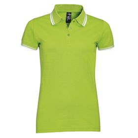 Рубашка поло женская PASADENA WOMEN 200 с контрастной отделкой, зеленый лайм с белым купить оптом с нанесение логотипа в Санкт-Петербурге