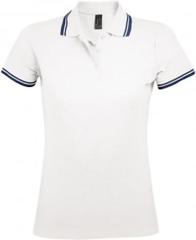 Рубашка поло женская PASADENA WOMEN 200 с контрастной отделкой, белая с синим купить с нанесением логотипа оптом на заказ в интернет-магазине Санкт-Петербург
