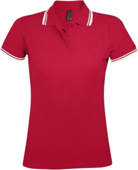Рубашка поло женская PASADENA WOMEN 200 с контрастной отделкой, красная с белым купить с нанесением логотипа оптом на заказ в интернет-магазине Санкт-Петербург