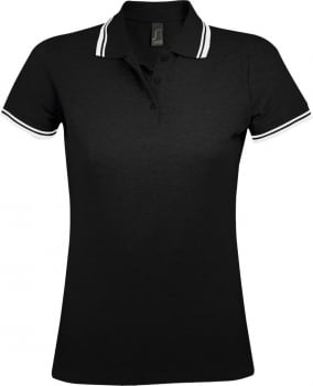 Рубашка поло женская PASADENA WOMEN 200 с контрастной отделкой, черная с белым купить с нанесением логотипа оптом на заказ в интернет-магазине Санкт-Петербург