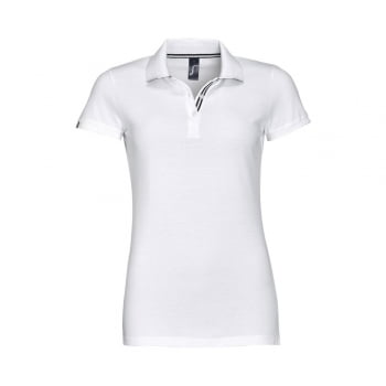 Рубашка поло PATRIOT WOMEN белая с черным купить с нанесением логотипа оптом на заказ в интернет-магазине Санкт-Петербург