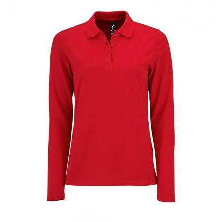 Рубашка поло женская с длинным рукавом PERFECT LSL WOMEN, красная купить с нанесением логотипа оптом на заказ в интернет-магазине Санкт-Петербург