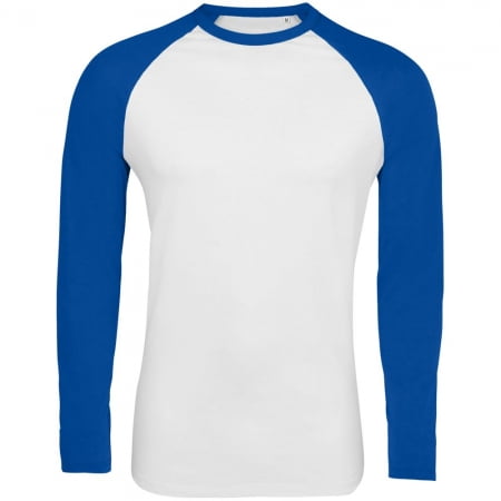 Футболка мужская с длинным рукавом Funky LSL, белая с ярко-синим купить с нанесением логотипа оптом на заказ в интернет-магазине Санкт-Петербург