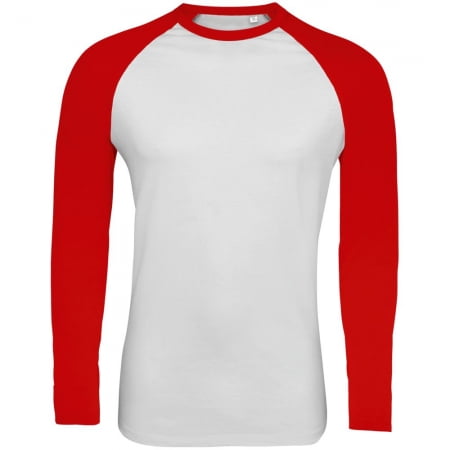 Футболка мужская с длинным рукавом Funky LSL, белая с красным купить с нанесением логотипа оптом на заказ в интернет-магазине Санкт-Петербург