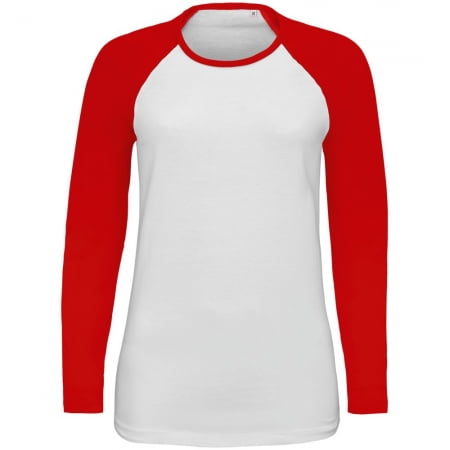 Футболка женская с длинным рукавом Milky LSL, белая с красным купить с нанесением логотипа оптом на заказ в интернет-магазине Санкт-Петербург