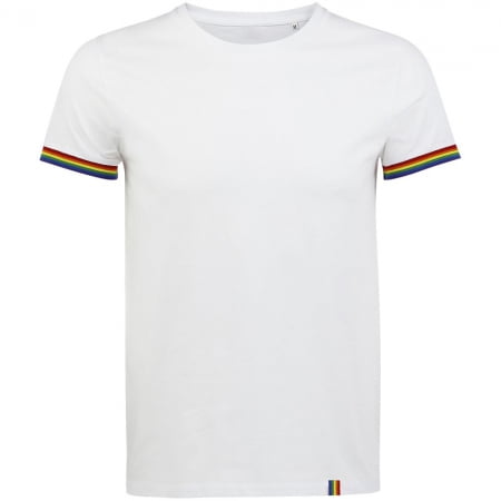 Футболка мужская Rainbow Men, белая с многоцветным купить с нанесением логотипа оптом на заказ в интернет-магазине Санкт-Петербург