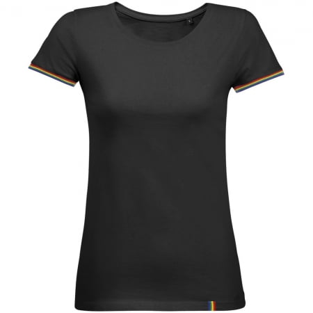 Футболка женская Rainbow Women, черная с многоцветным купить с нанесением логотипа оптом на заказ в интернет-магазине Санкт-Петербург