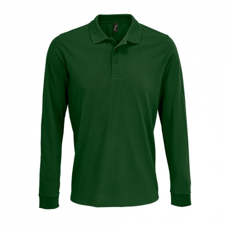 Рубашка поло с длинным рукавом Prime LSL, темно-зеленая купить с нанесением логотипа оптом на заказ в интернет-магазине Санкт-Петербург