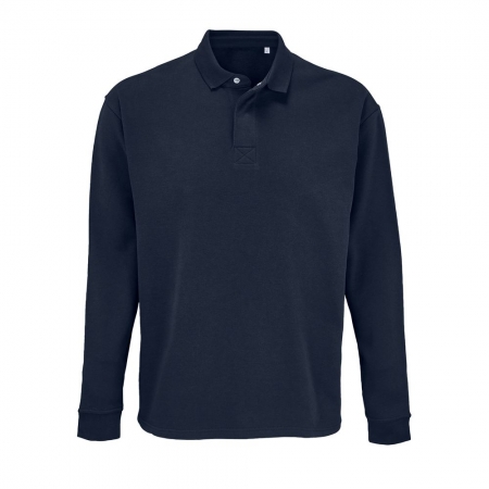 Рубашка поло оверсайз с длинным рукавом Heritage, темно-синяя купить с нанесением логотипа оптом на заказ в интернет-магазине Санкт-Петербург