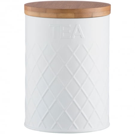 Емкость для хранения чая Embossed, белая купить с нанесением логотипа оптом на заказ в интернет-магазине Санкт-Петербург